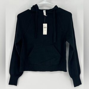 DAILY PRACTICE BY ANTHROPOLOGIE RACING HOODIE IN SOFT BLACK KNIT‎